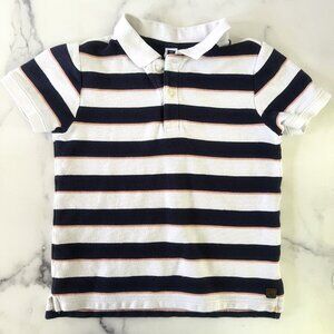Janie and Jack Striped Polo Shirt, White/Navy, Size 7